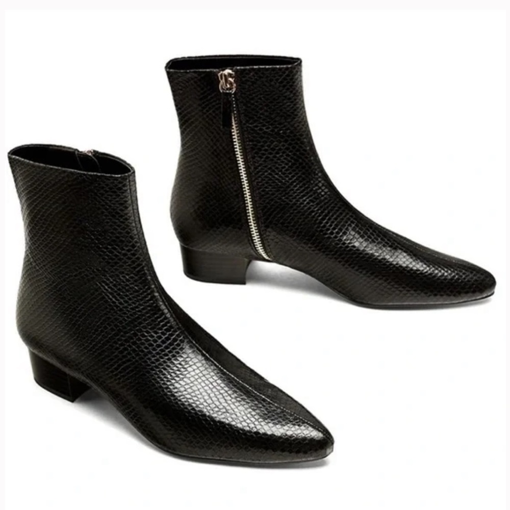 Zara Faux Snakeskin Pointed Toe Ankle Boots